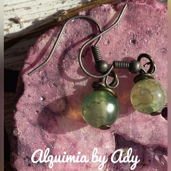 Alquimia Green Crystal Earrings agate - Picture 1 of 1